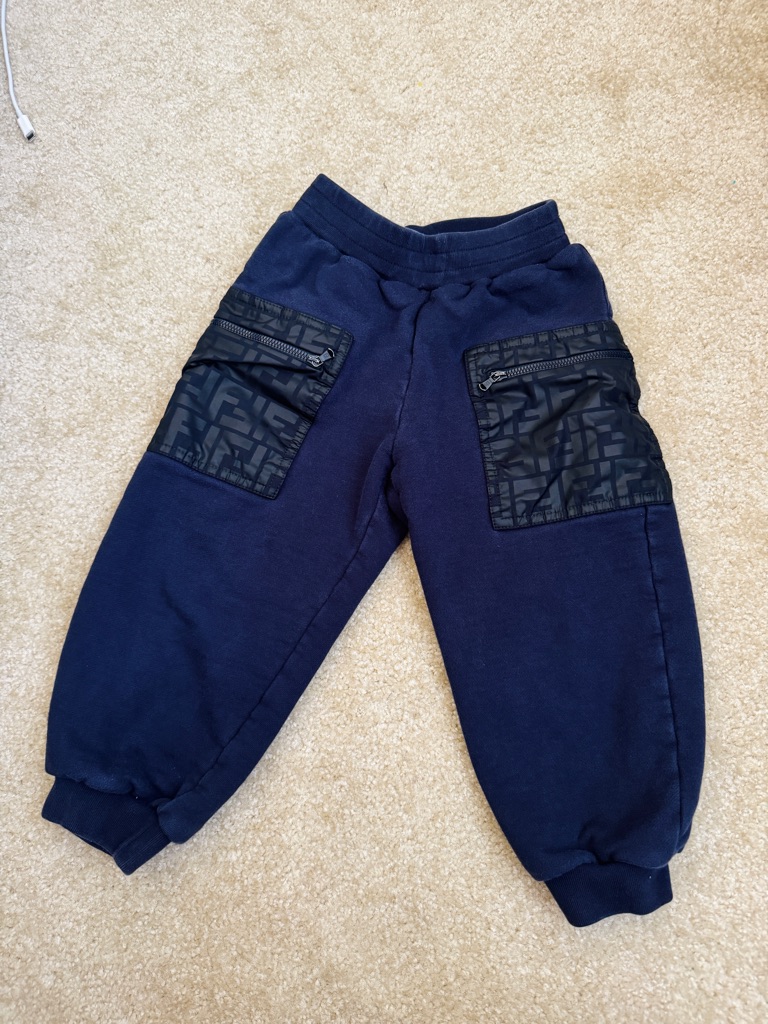 Fendi Navy Logo Cargo Joggers For Kids